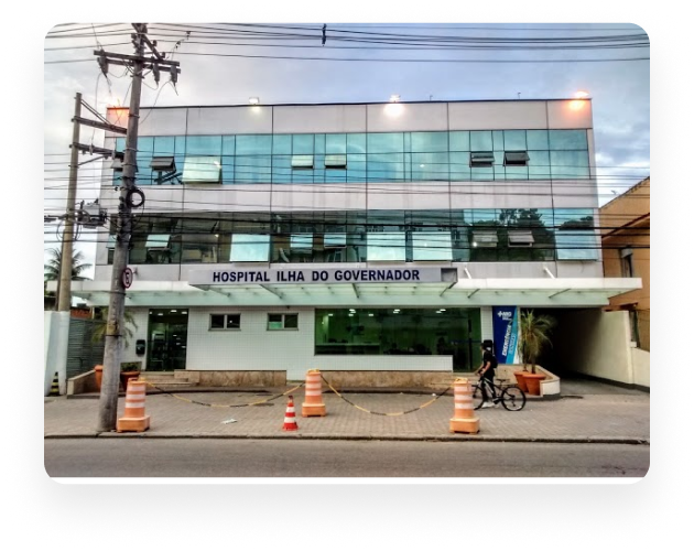 Fachada do Hospital Ilha do Governador no Rio de Janeiro, unidade integrante da rede credenciada da Porto Seguro Saúde.