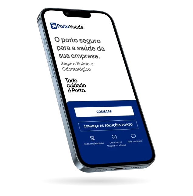 Aplicativo Porto Seguro Saúde em smartphone com acesso a serviços e informações do plano de saúde